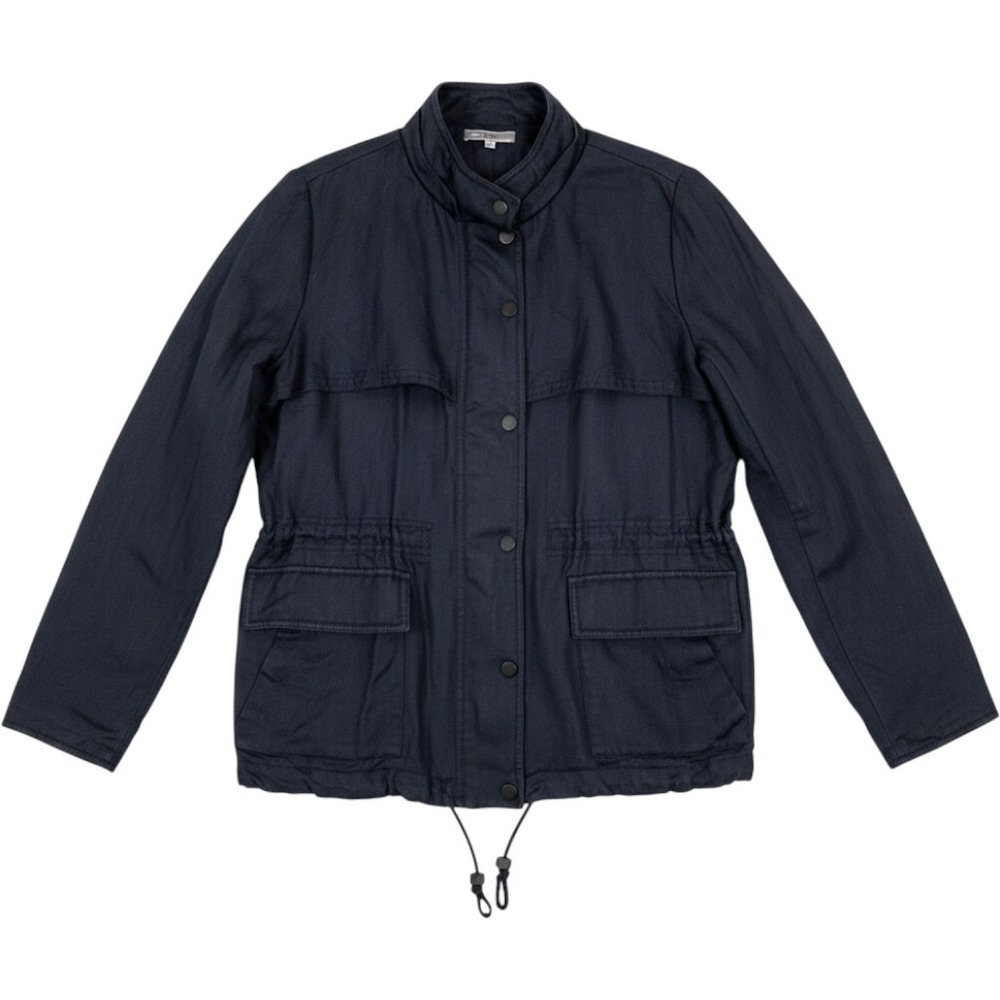 Vince Navy Blue Utility Field Jacket Womens Medium Cinched Waist Funnel Neck